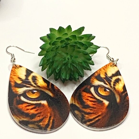 Tiger Earring, African Earring, Safari Earring, Tiger Eyes Earring, Gift Idea - Picture 1 of 6